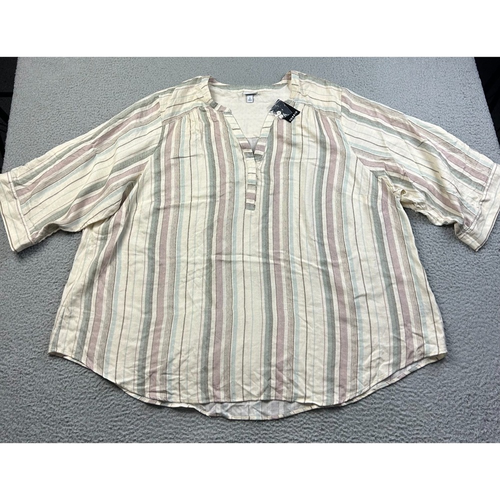 New Torrid Harper Blouse Womens 5X  Multi Pastel Stripe Split V-Neck Flowy Top